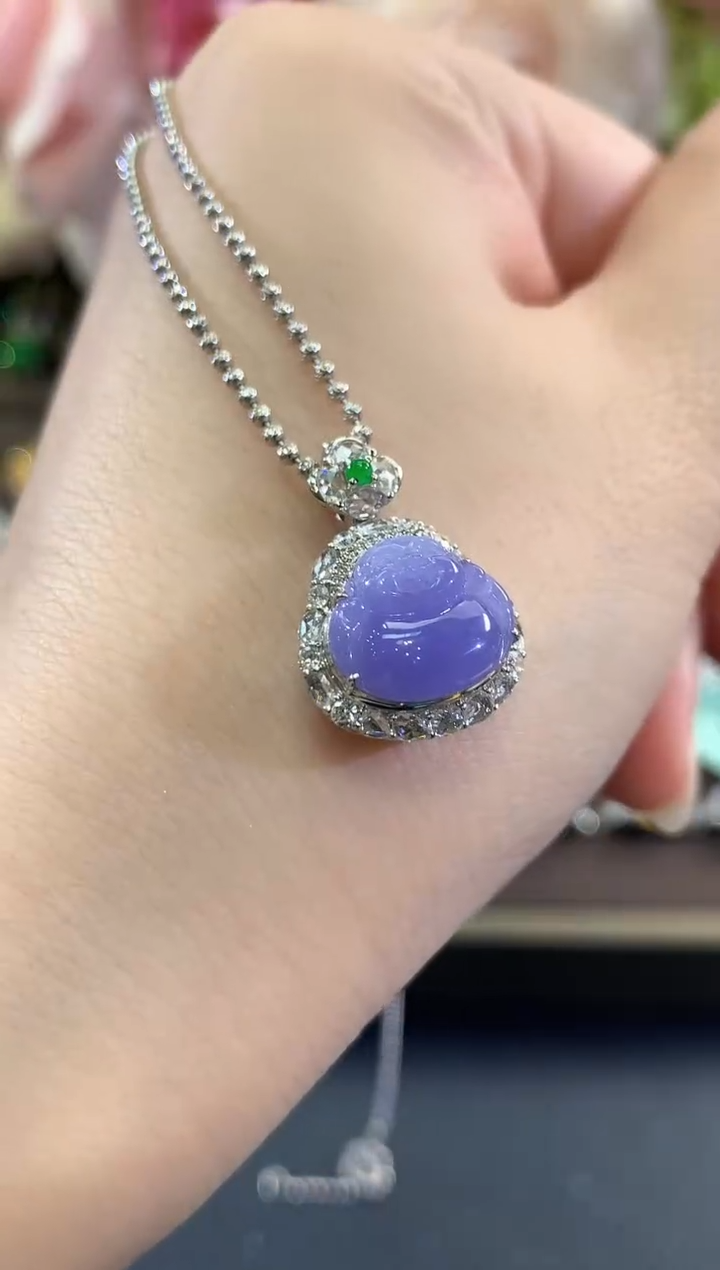 吊坠(不含链)18K金镶嵌翡翠c1紫货有色差