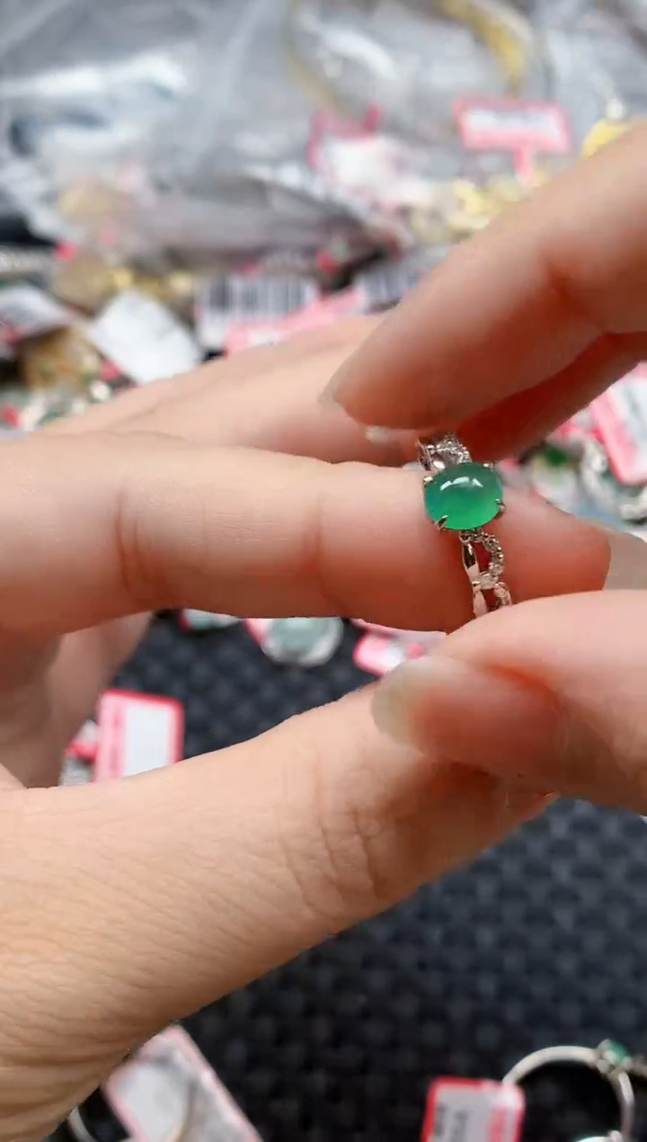 银S925镶嵌戒指翡翠天然A货缅甸翡翠