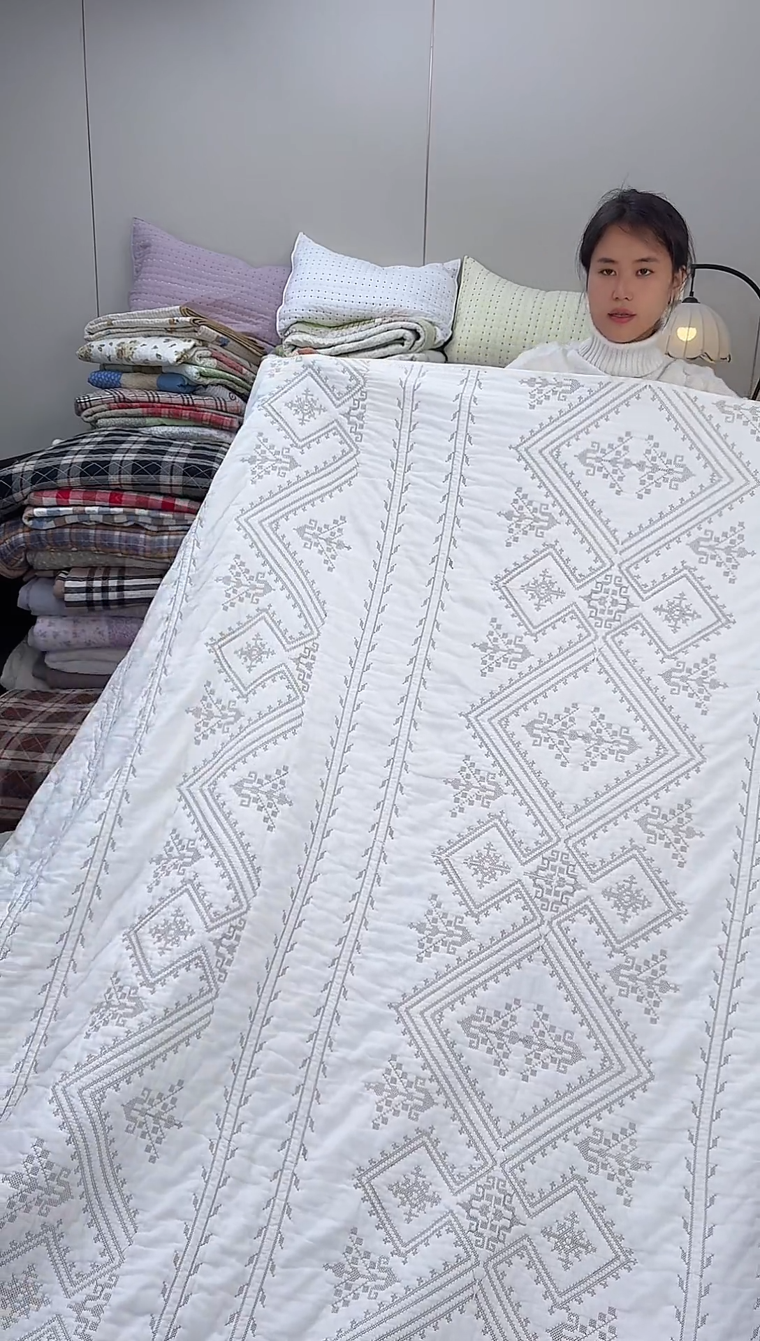 棉纯棉白色金丝罗线格180*200床盖