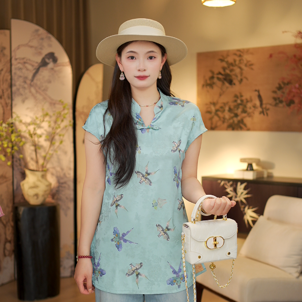 莺歌燕舞 夏季新款显瘦百搭中长款上衣6601