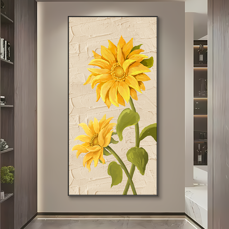 花日熠熠北欧入户玄关向日葵花卉走廊过道高级感奶油风对门清新