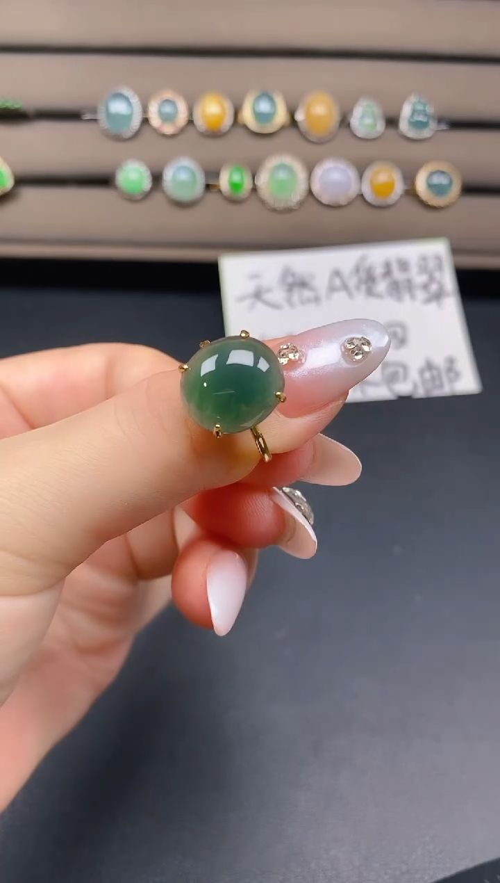 翡翠戒指银S925镶嵌35