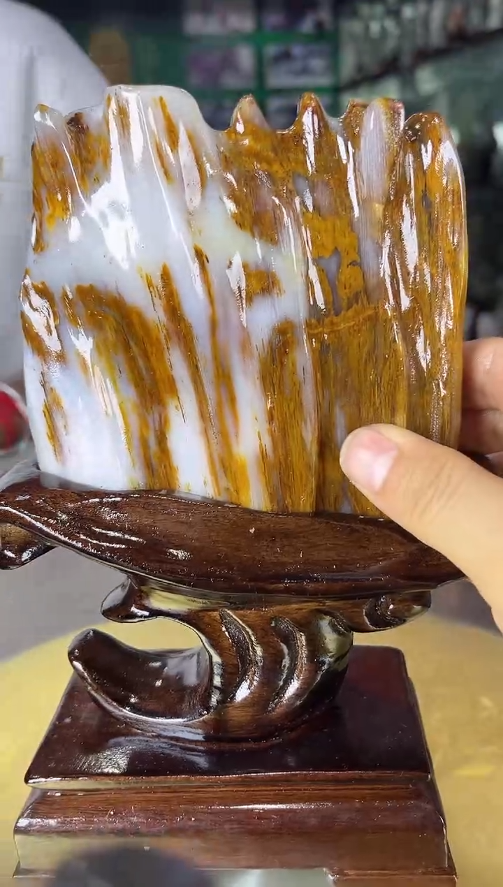 缅甸天然树化玉摆件
