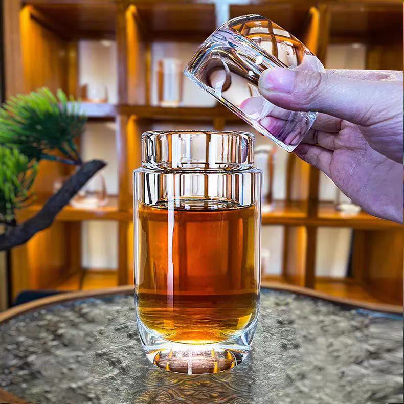 原矿水晶月牙天然原矿水晶杯盖杯一杯两用办公杯茶具高端茶杯子