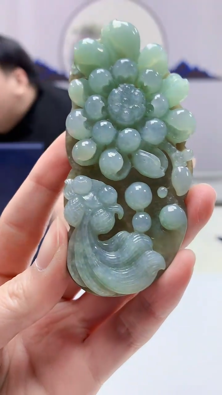 【闪购商品】定制翡翠未镶嵌5060zm-毛货挂件荷叶鱼99