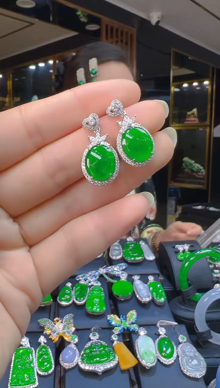 银S925镶嵌翡翠耳饰042(多样性发货发其一)