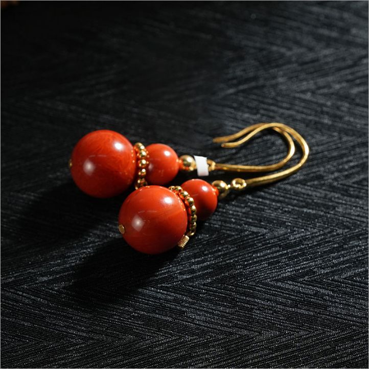 【老掌柜】葫芦/南红耳环/14/8mm B080113