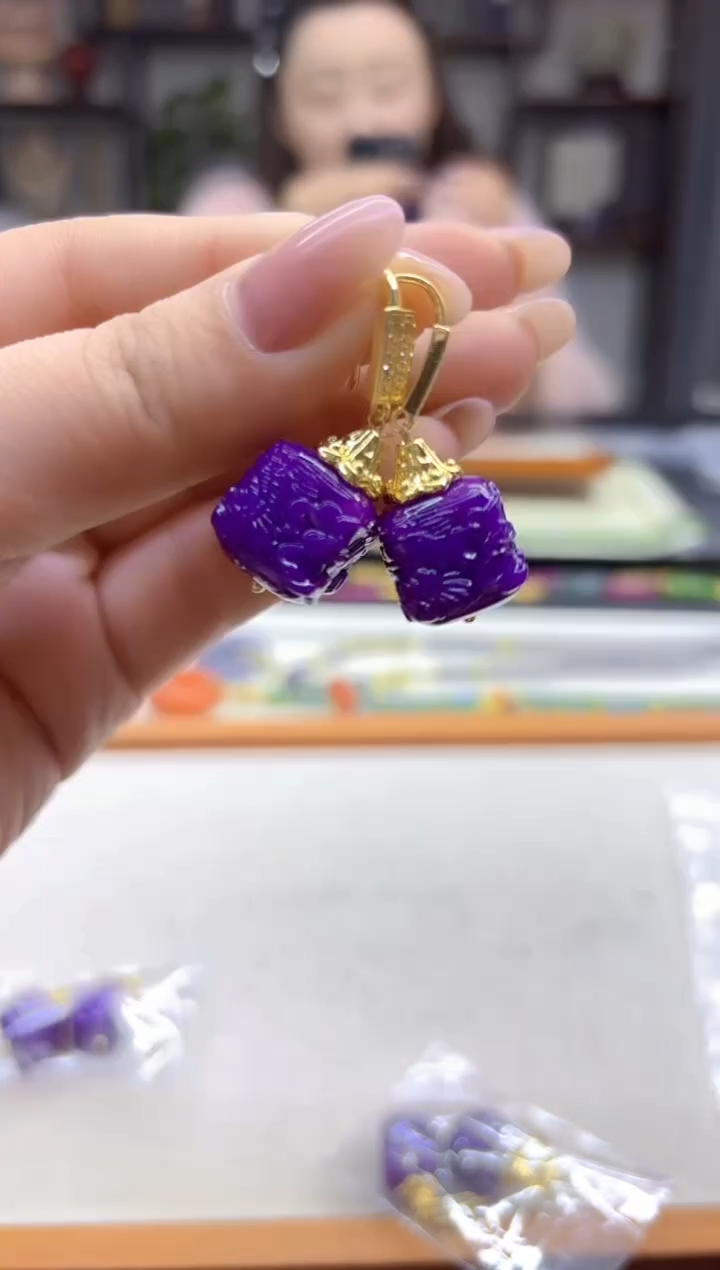 14K金镶嵌苏纪石（舒俱来）耳坠DIY款E983