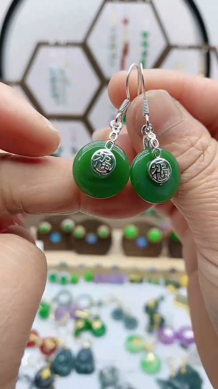 银S925镶嵌和田玉耳饰168