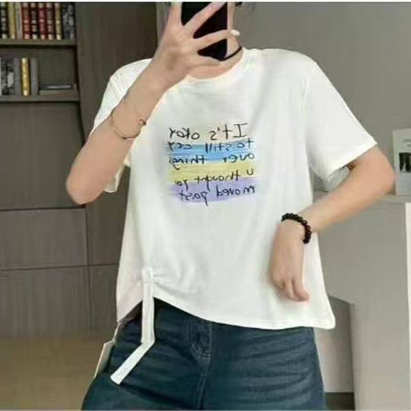 格子推荐~甜美风彩色字母印花短袖T恤851