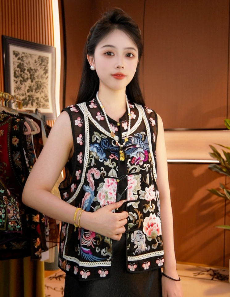 鸾凤和鸣/新中式马甲原创国风女装精美重工刺绣上衣2025b0211思思