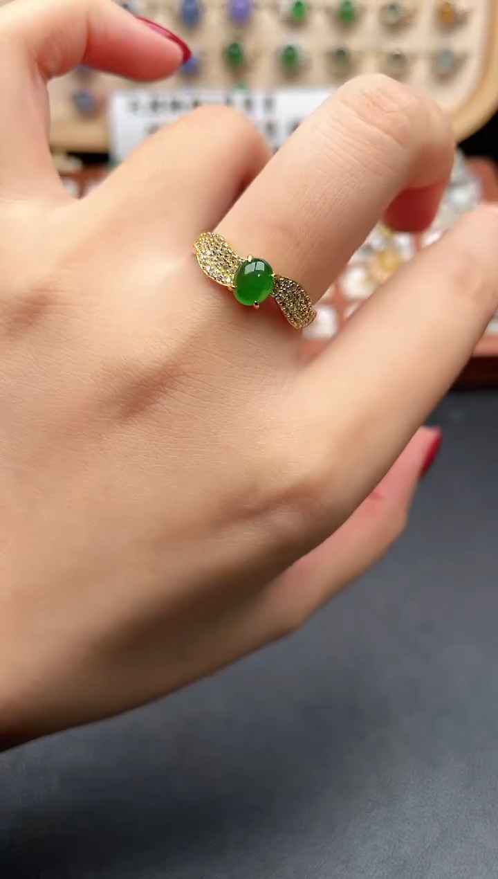 银S925镶嵌戒指翡翠一物一证一礼盒