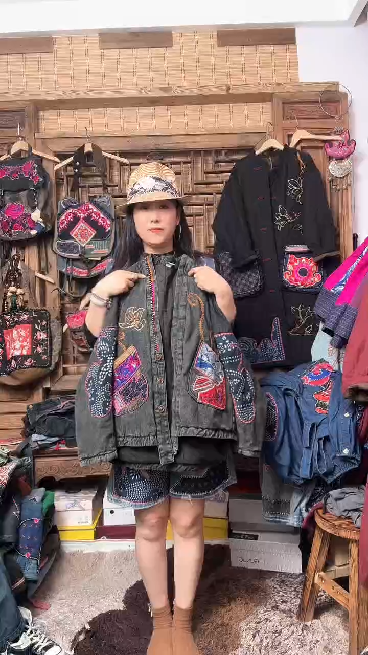 人*?老绣手工牛仔棉衣