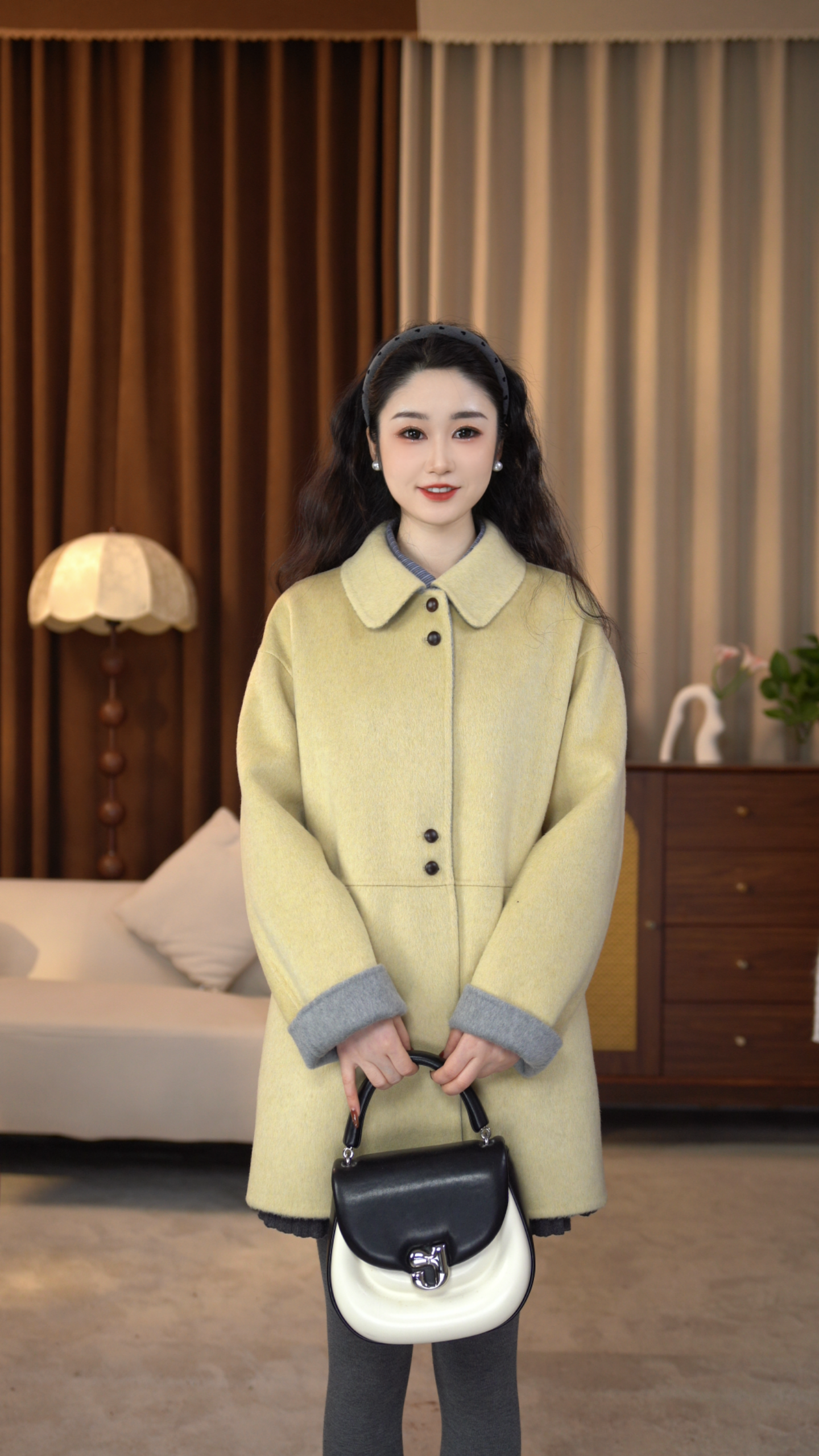 【研老板】秋冬新款高端定制双面山羊绒时尚百搭休闲娃娃领羊毛大衣