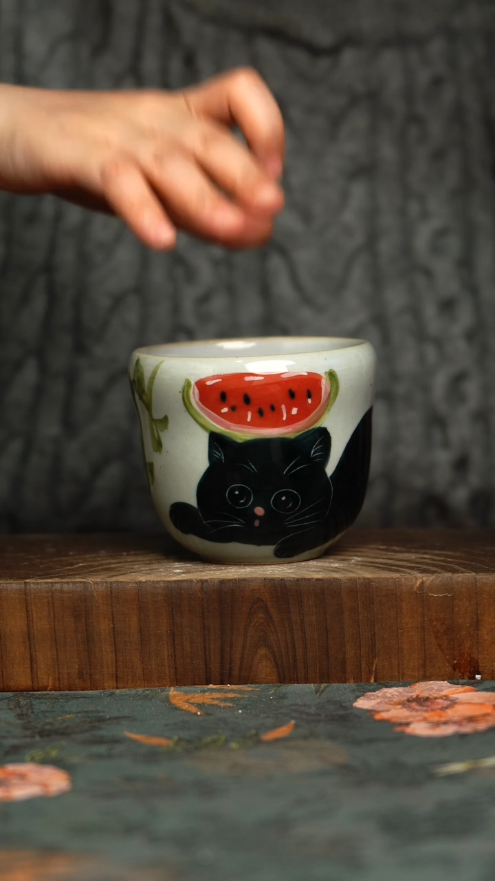 杯釉下彩手工手绘同款陶器