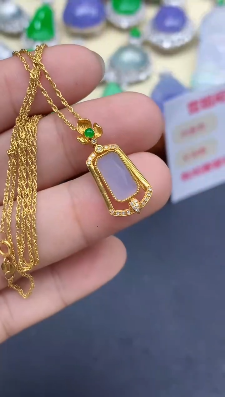 颈饰18K金镶嵌翡翠416-中国好珍宝