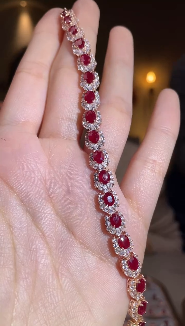 银S925镶嵌手链红宝石手链
