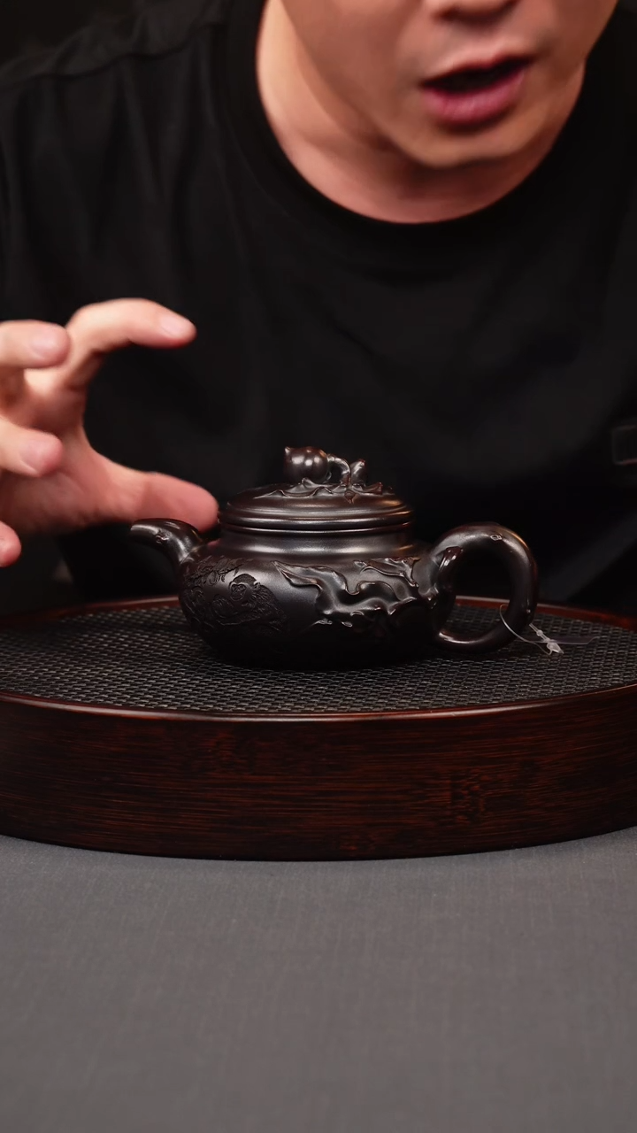 茶壶紫砂古红泥寿桃仿古
