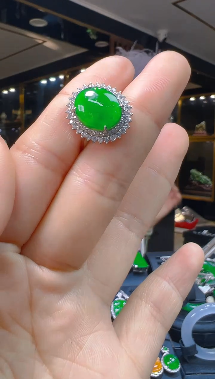 银S925镶嵌戒指翡翠004(多样性发货发其一)
