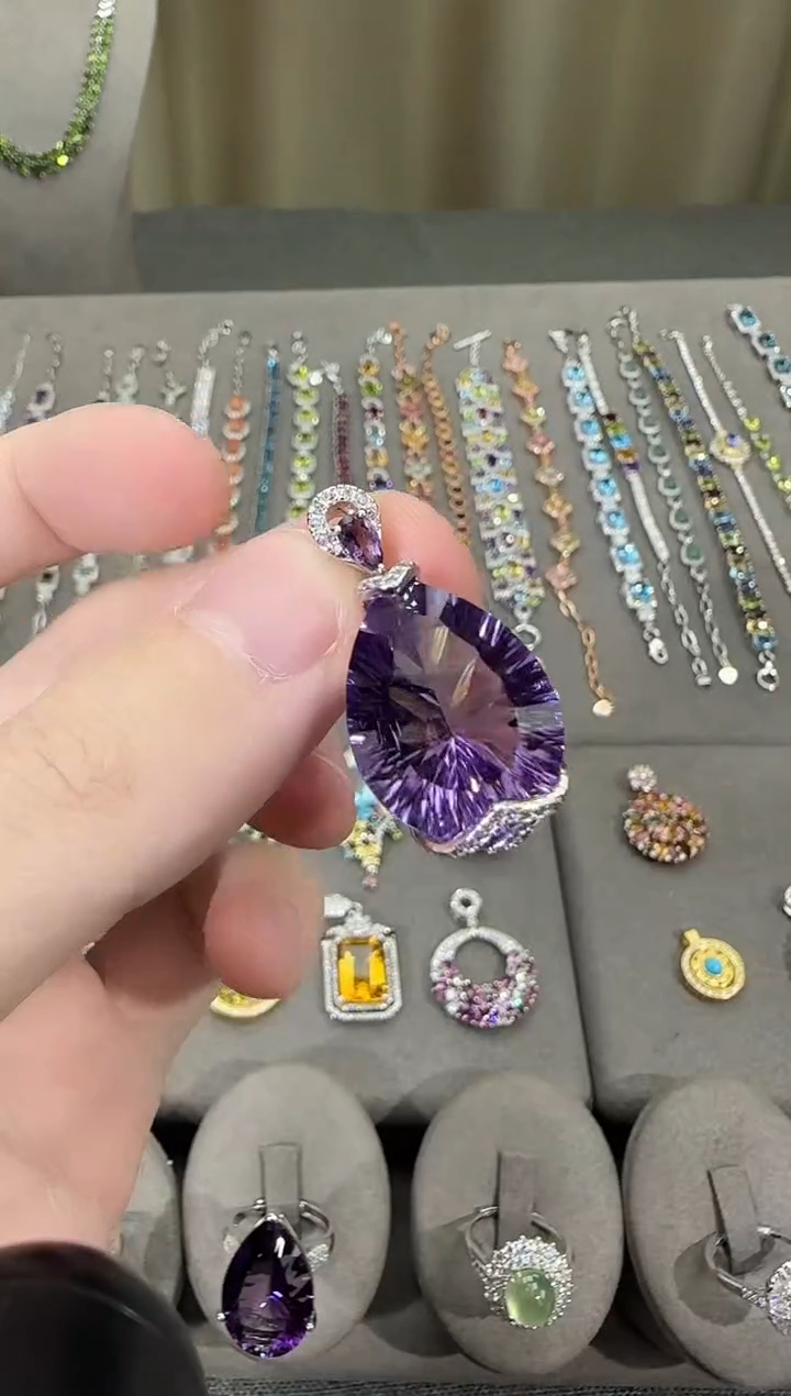 颈饰银S925镶嵌紫晶15*20mm吊坠水滴款