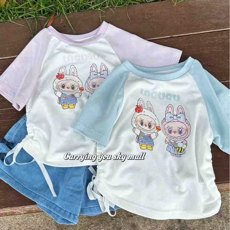 Alice天空之城labubu双色插肩袖上衣