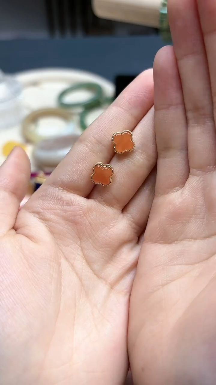 【闪购商品】南红玛瑙耳钉银S925镶嵌南红四叶耳钉*1 LXY