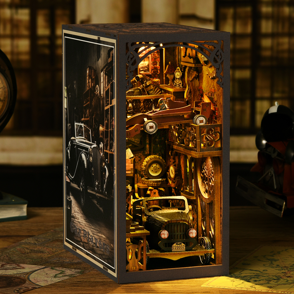 复古汽车模型木质积木拼图3ddiy木质拼装模型微缩场景玩具小屋