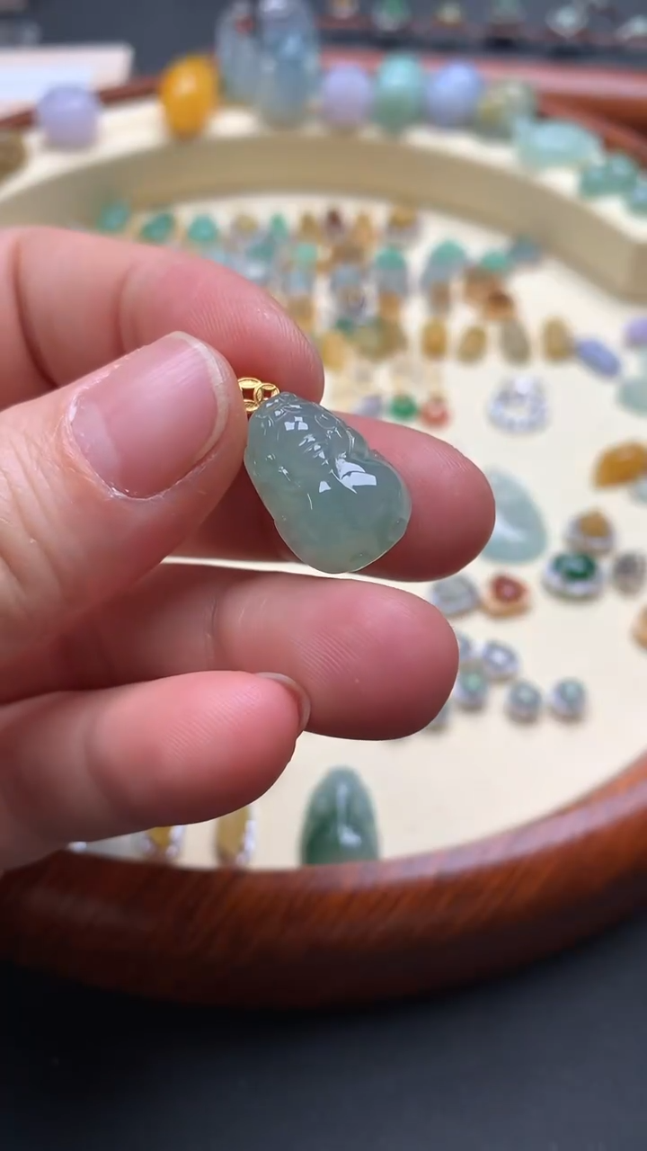 【闪购商品】翡翠耳饰18K金镶嵌翡翠镶嵌貔貅