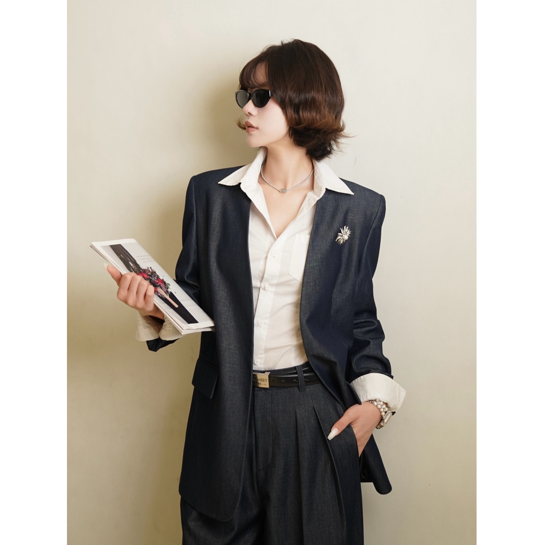 AMASS/阿玛施新款百搭休闲气质设计感时尚设计师款西服外套540064