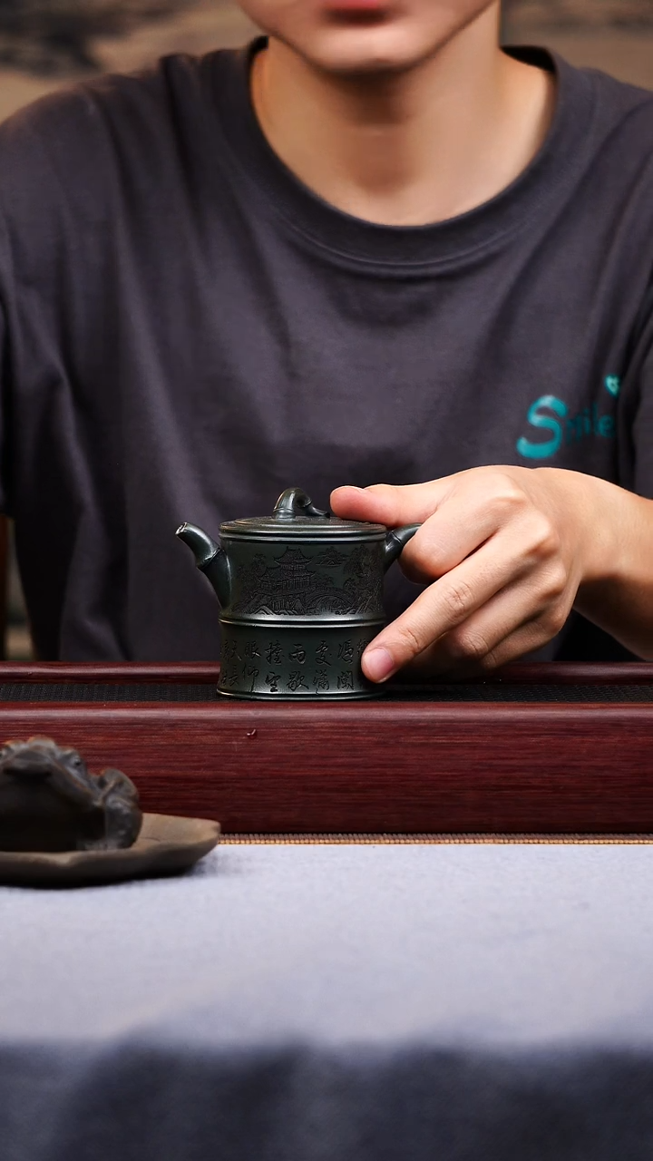 茶壶紫砂宜兴原矿紫砂作品  竹节汉瓦
