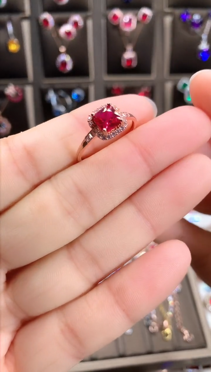 【闪购商品】红宝石戒指银S925镶嵌玫瑰金6