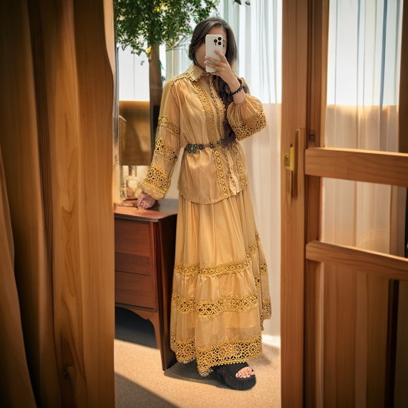 2025新款精致刺绣镂空民族风优雅复古风三件套套装气质长袖夏季