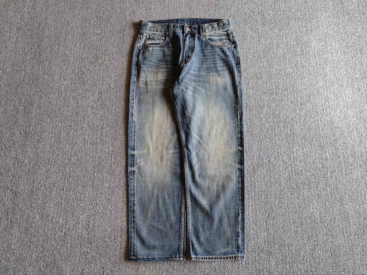 美式复古水洗纯棉宽松红边赤耳直筒休闲长裤痞帅工装牛仔裤男z02