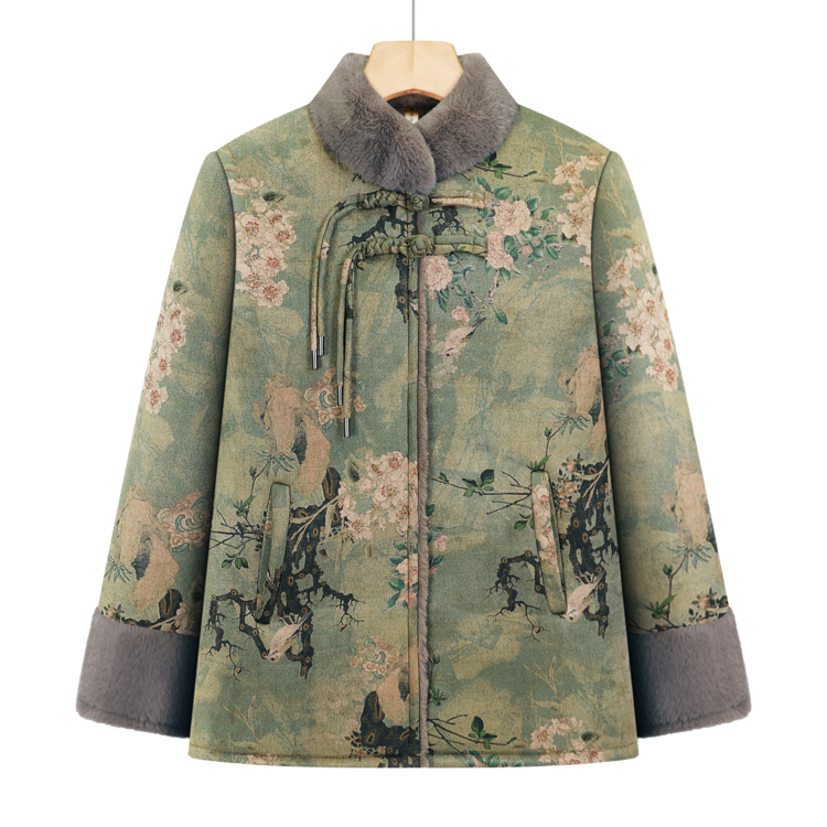 时尚气质妈妈装冬款加绒加厚国风棉服宽松中老年女装新款保暖外套