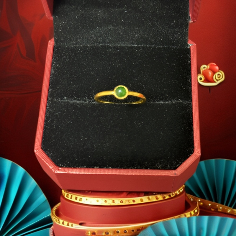 （七夕专享）18k金绿蛋面戒指精致新中式风经典百搭款