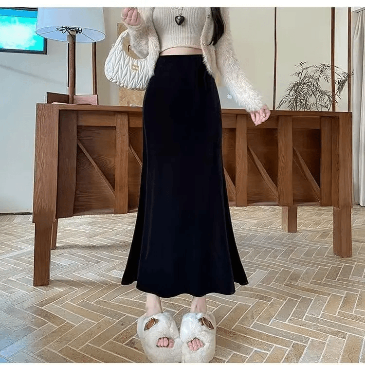 【现货】【两个裙长】秋冬丝绒半身裙女新款女装高腰显瘦a字鱼尾裙