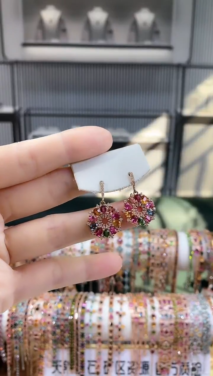 银S925镶嵌耳钉碧玺6666666666