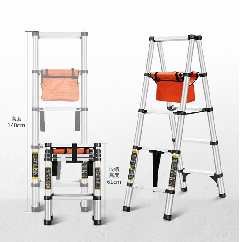 不锈钢（行走梯）装修加厚管壁便携式梯子装修家用无痕两用竹节梯