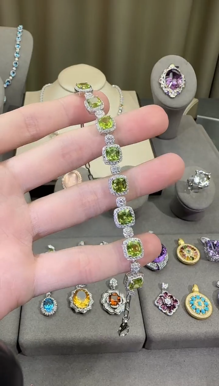 银S925镶嵌手链橄榄石6mm手链简约设计款