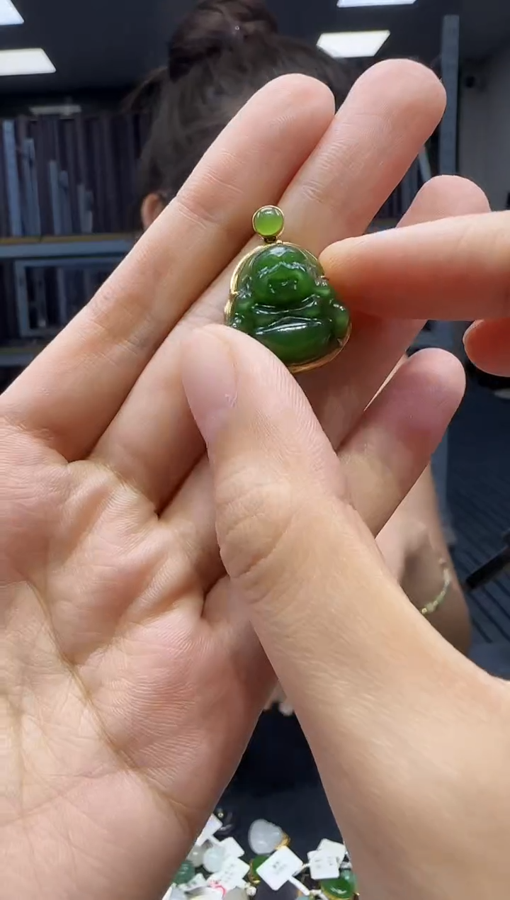 和田玉18K金镶嵌挂件1