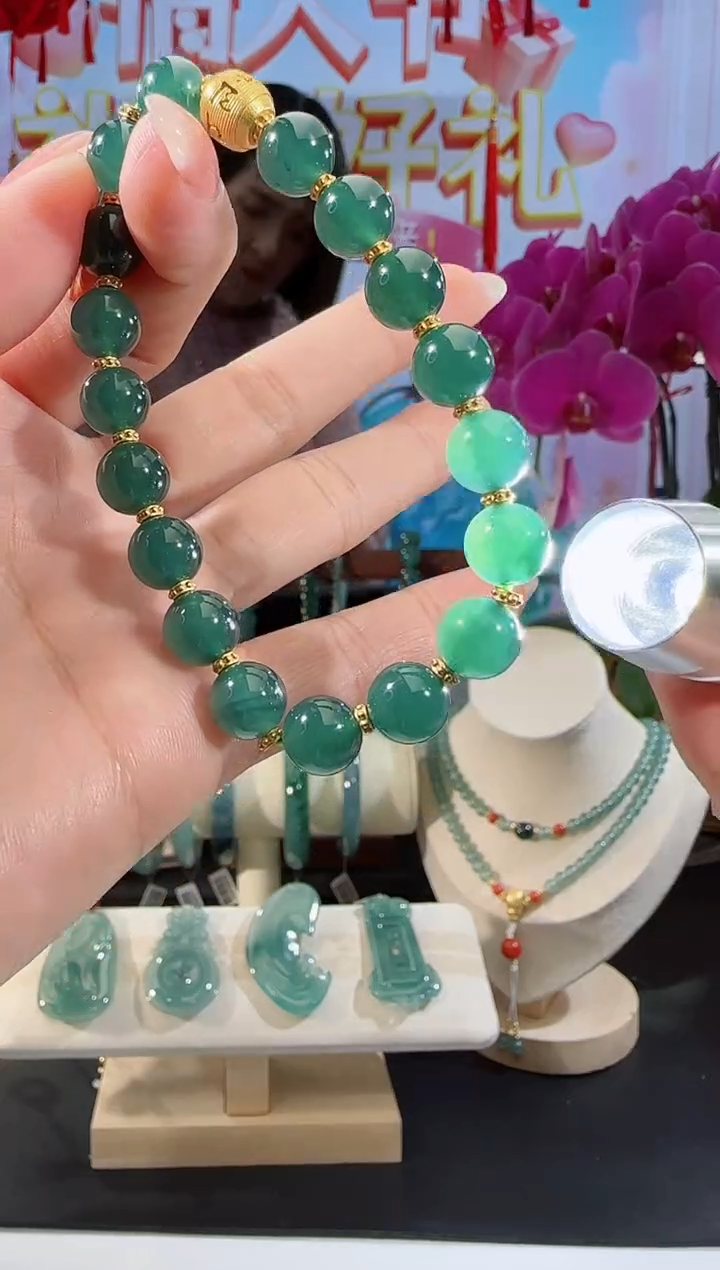 【闪购商品】翡翠手链银S925镶嵌手串多样性发一