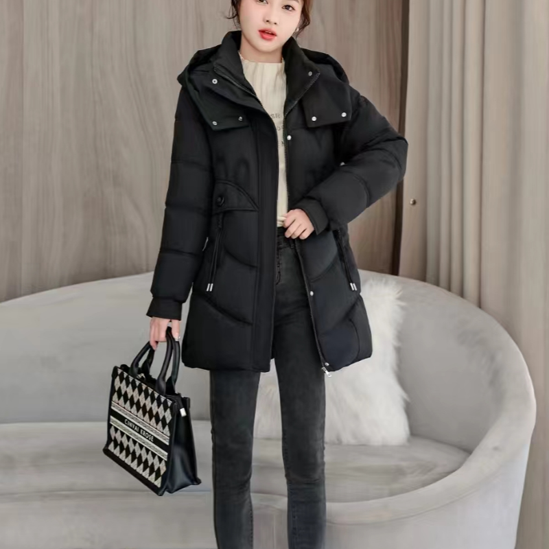 581女士新款时尚百搭宽松连帽加厚棉服