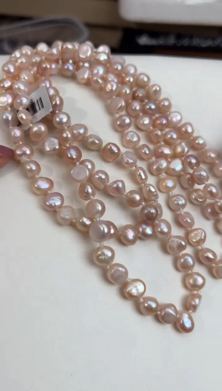 未镶嵌4淡水珍珠言**艳粉色*毛衣链珍珠项链（多样性发一）
