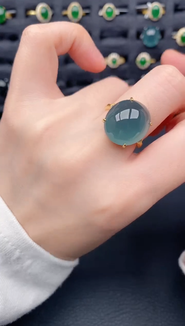 银S925镶嵌戒指翡翠天然a货翡翠296