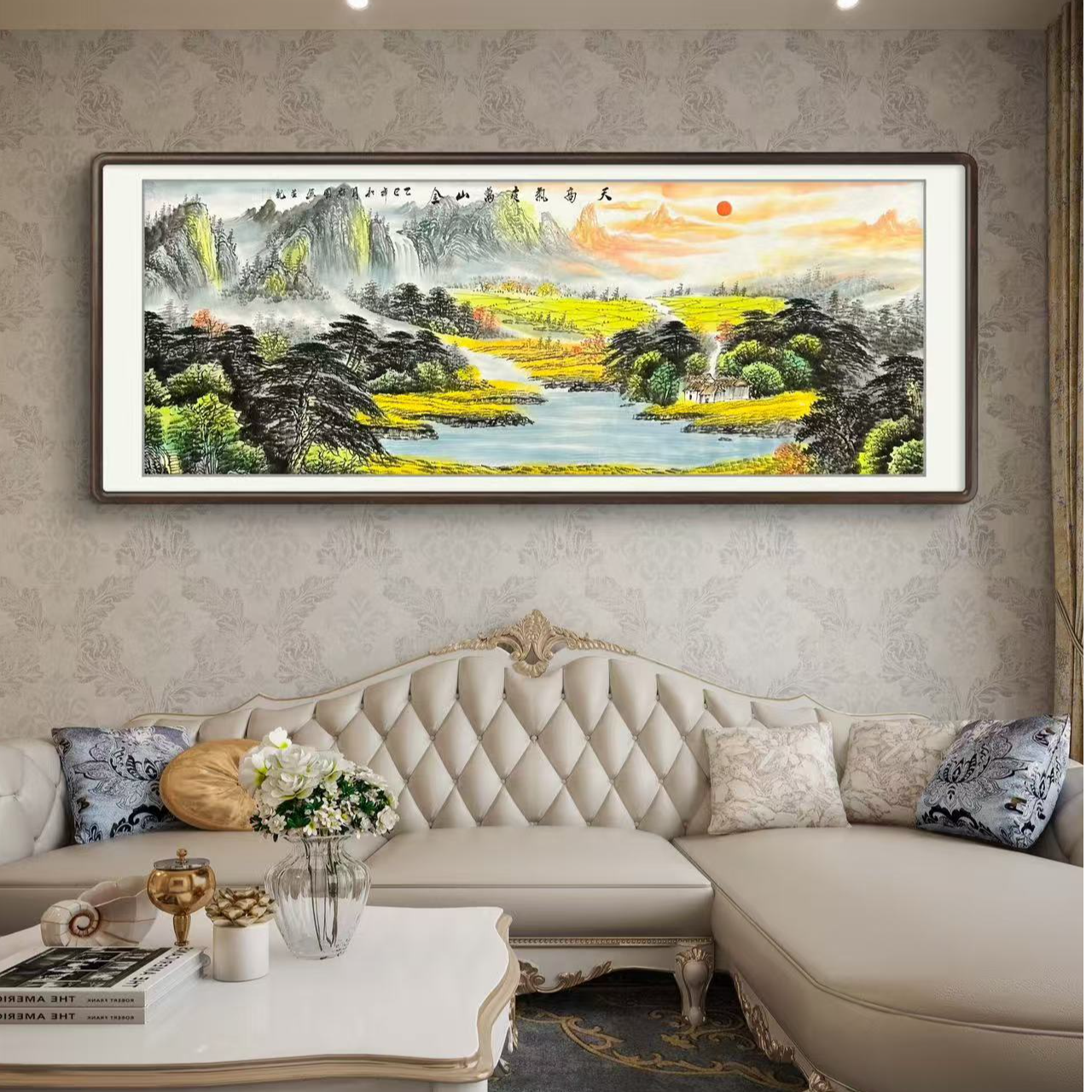 天高气爽万山金手绘国画山水画客厅办公室满地金黄大幅挂画作品