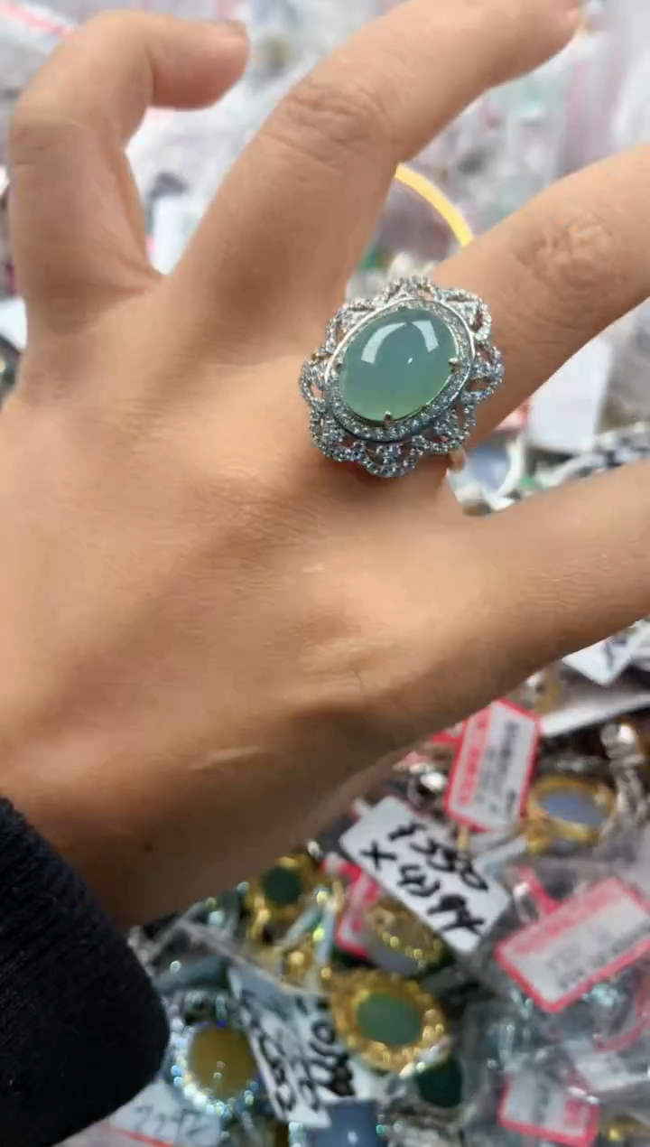 银S925镶嵌戒指翡翠888----7