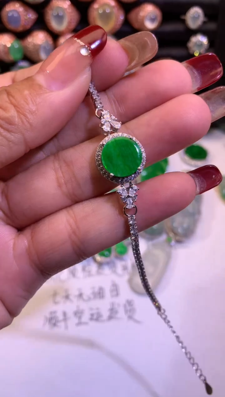 【闪购商品】翡翠手链银S925镶嵌缅甸天然A货翡翠