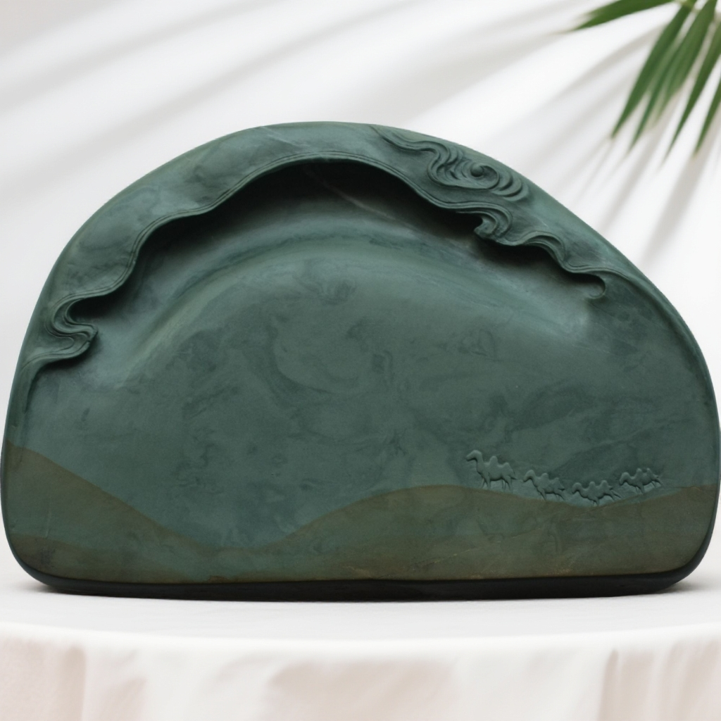 甘肃洮河砚老坑水泉湾料手工制作丝绸之路砚尺寸18x12.2x2.8cm