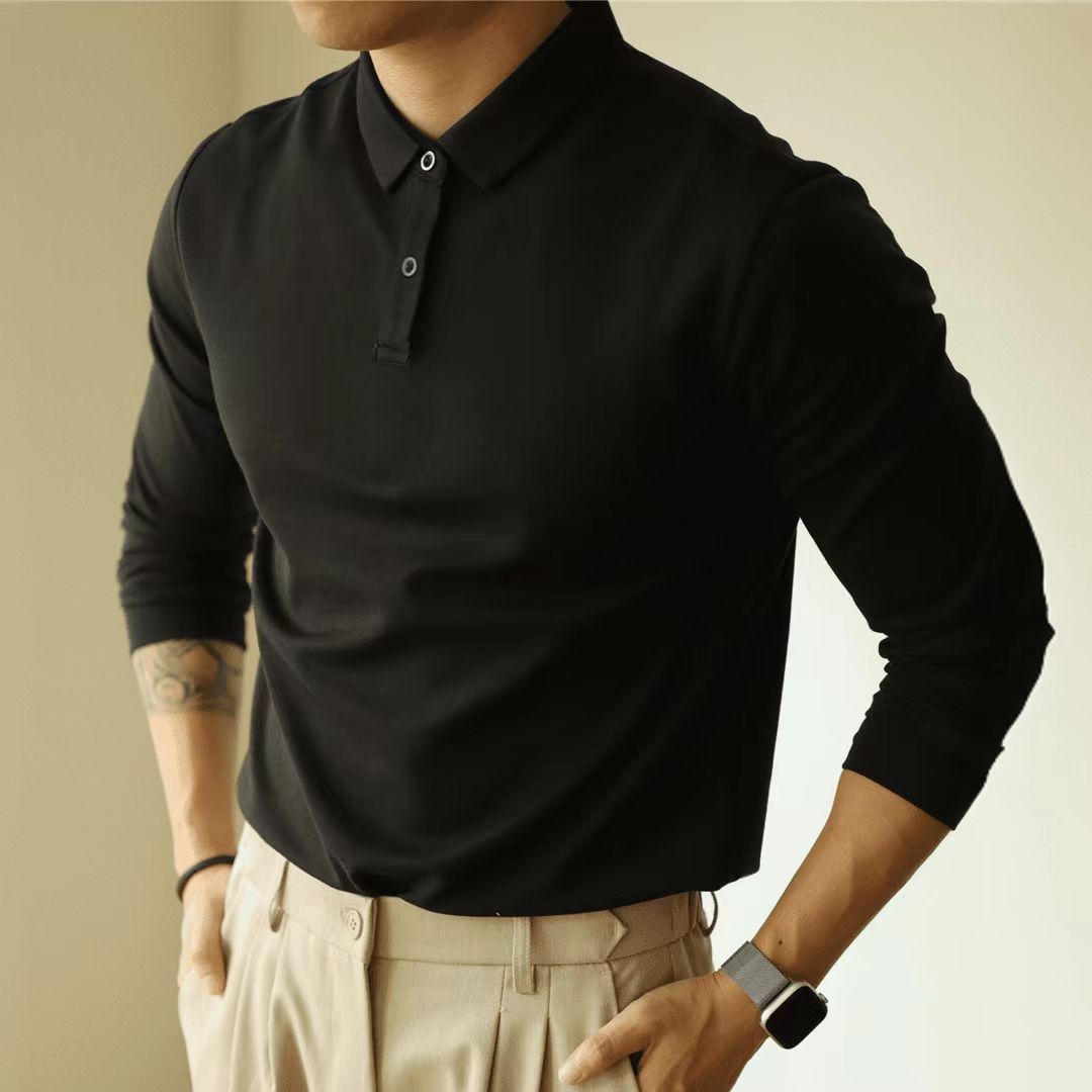 重磅厚款高棉长袖polo衫男士百搭纯色长袖翻领秋季冬季商务透气