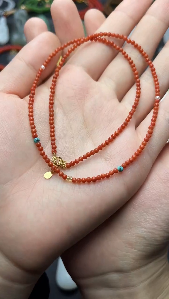 银S925镶嵌颈饰南红玛瑙小米珠链06